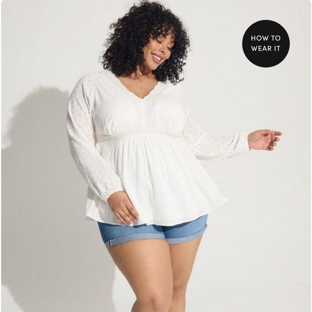 Torrid Size 1 White Babydoll Eyelet Top NWT